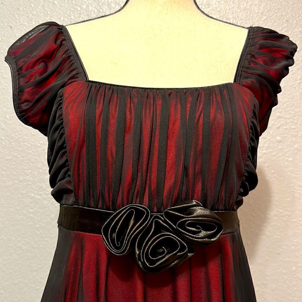 Vintage Jody California knee length red black sheer dress size 13/14